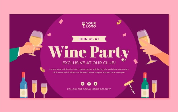 Diseño plano de publicación de facebook de fiesta de vino