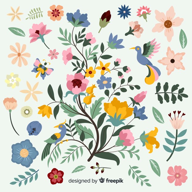 Diseño plano de rama floral colorido