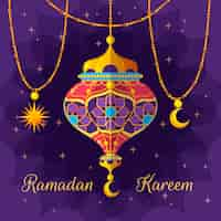 Vector gratuito diseño plano ramadan kareem con elementos tradicionales.