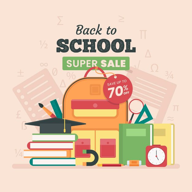 Diseño plano de regreso a la escuela concepto de ventas