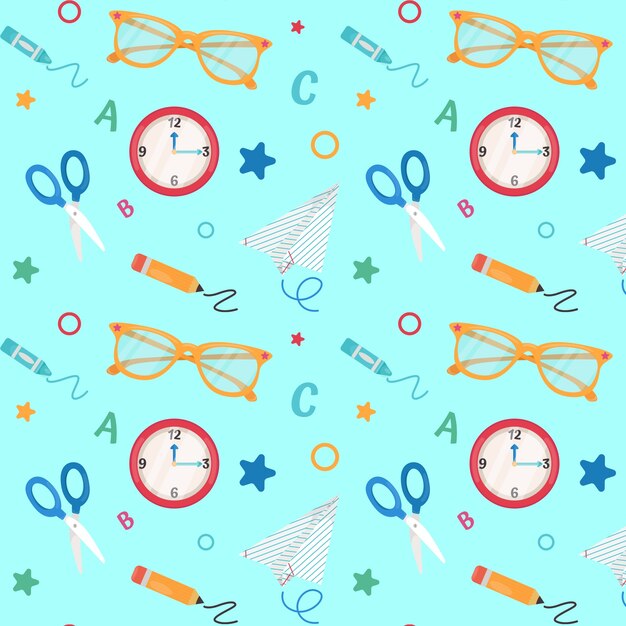 Diseño plano de regreso a la escuela con gafas y reloj