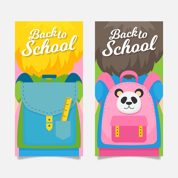 Vector gratuito diseño plano de regreso a la escuela pancartas