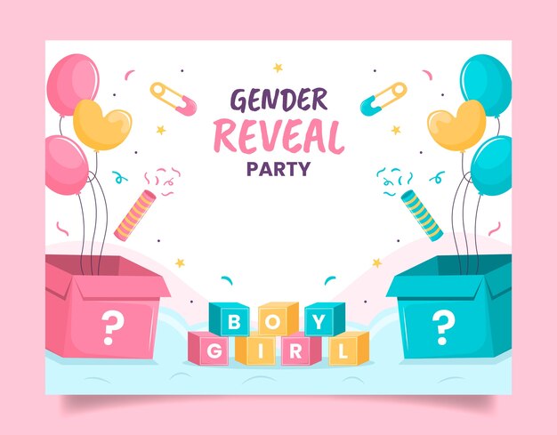 El diseño plano revela el género del fotocall de la fiesta