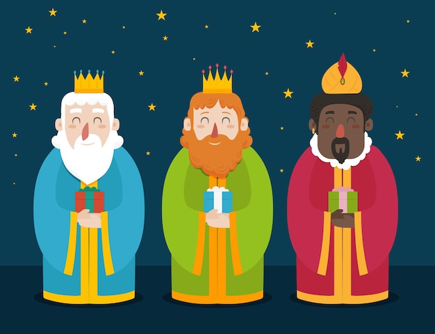 Vector gratuito diseño plano reyes magos