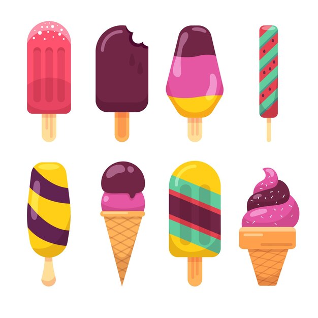 Diseño plano de la sabrosa colección de helados