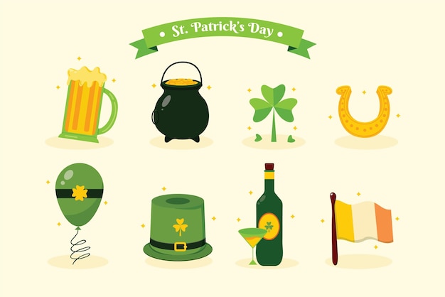 Diseño plano st. colección de elementos del día de patrick