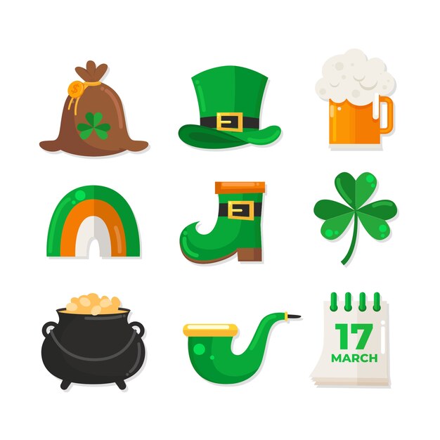 Diseño plano st. colección de elementos del día de patricks