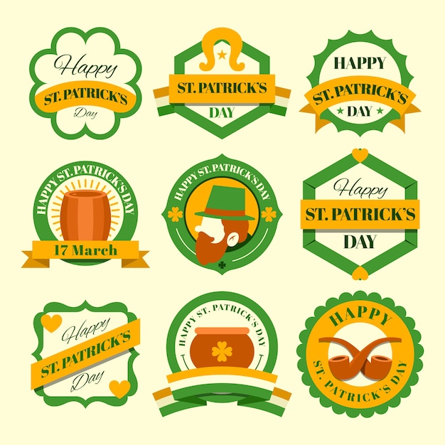 Diseño plano st. colección de insignias del día de patricks