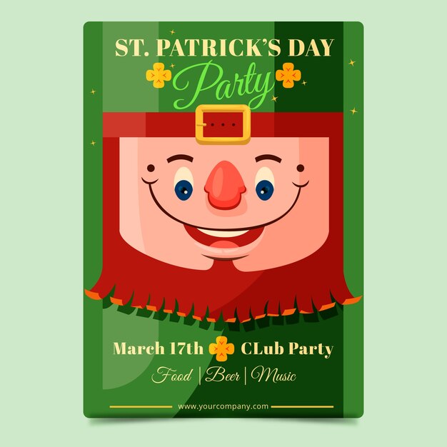 Diseño plano st. plantilla de cartel del día de patricks