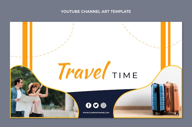 Vector gratuito diseño plano tiempo de viaje arte del canal de youtube