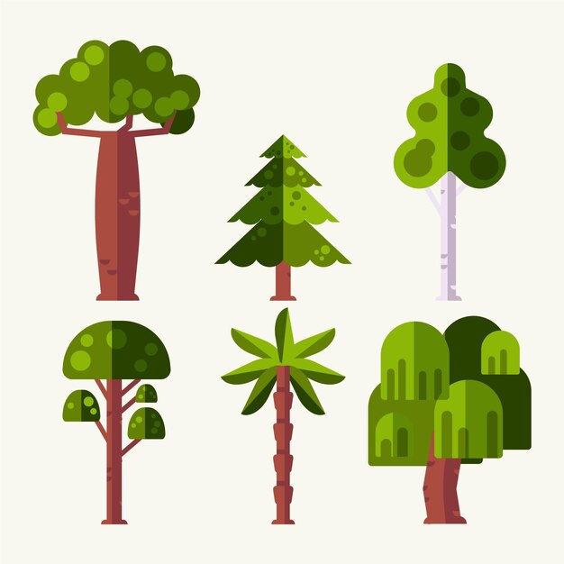 Diseño plano de tipo de árboles.