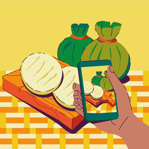 Diseño plano tomando fotos de comida ilustración