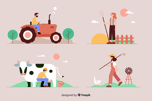 Diseño plano de trabajadores agrícolas.
