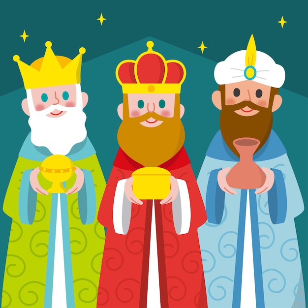 Vector gratuito diseño plano tres reyes magos