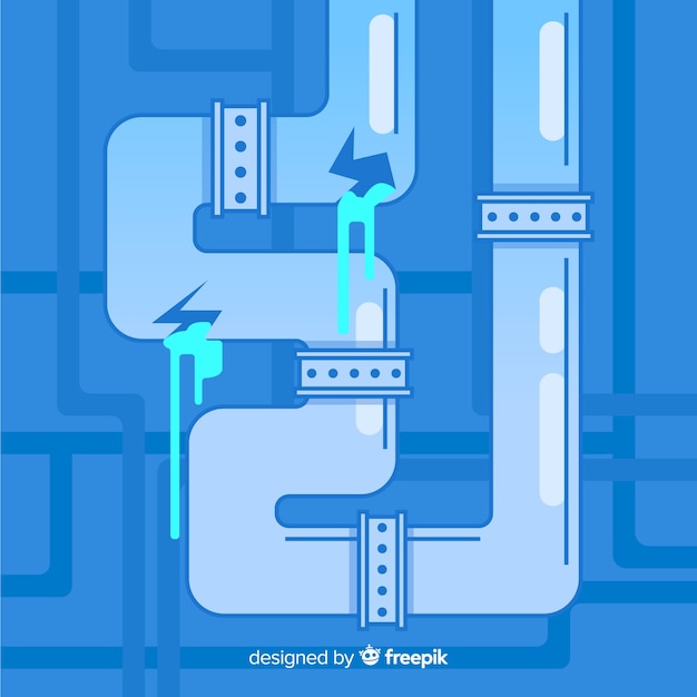 Diseño plano de tubería agrietada con fugas de agua