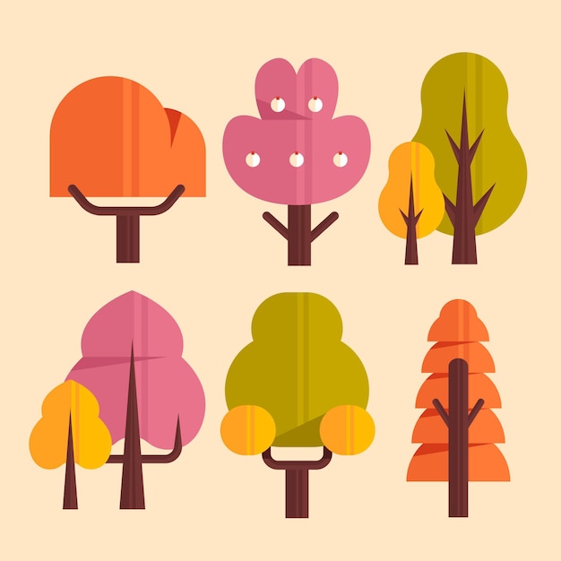 Diseño plano con varios tipos de árboles.