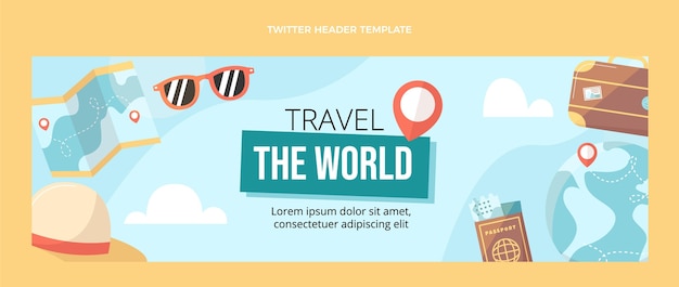 Diseño plano viajar por el mundo encabezado de twitter