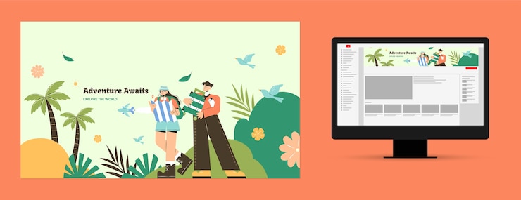 Vector gratuito diseño plano viajes aventura canal de youtube arte