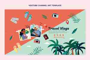 Vector gratuito diseño plano viajes youtube canal arte