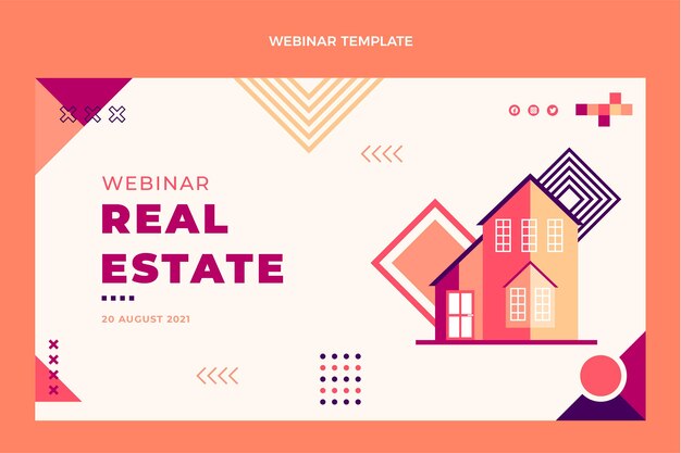 Diseño plano de webinar inmobiliario geométrico.