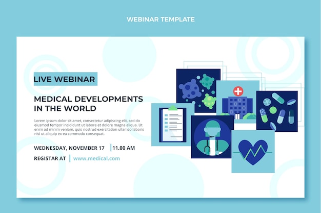 Vector gratuito diseño plano de webinar médico.