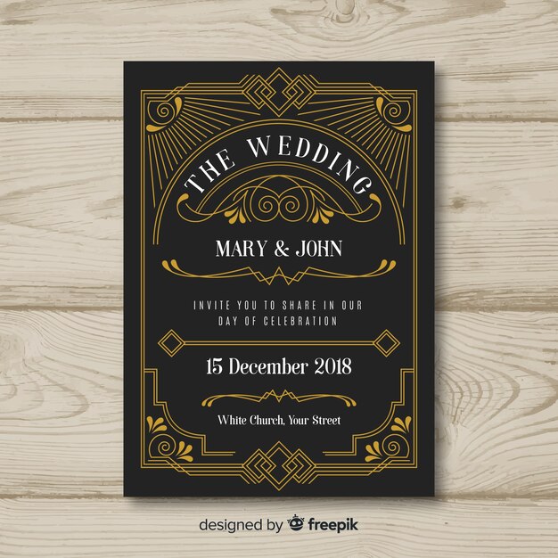 Diseño de plantilla art deco de invitación de boda