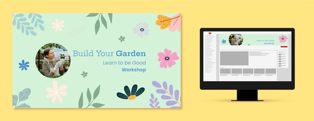 Vector gratuito diseño de plantilla de arte de canal de youtube de jardinería