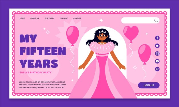 Diseño de plantilla de banner de quinceañera de diseño plano