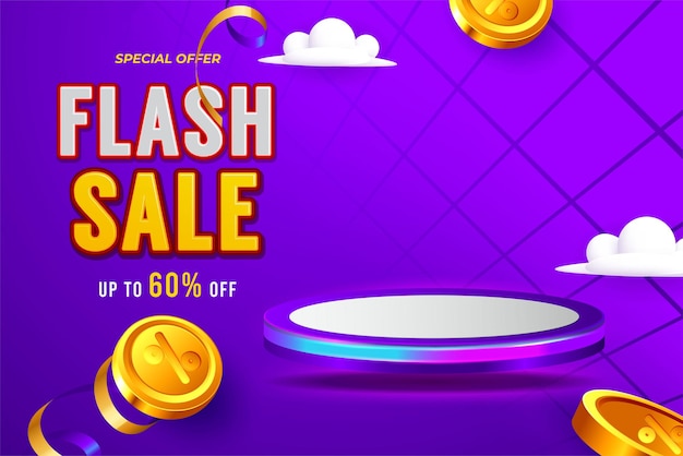 Diseño de plantilla de banner de venta flash con podio