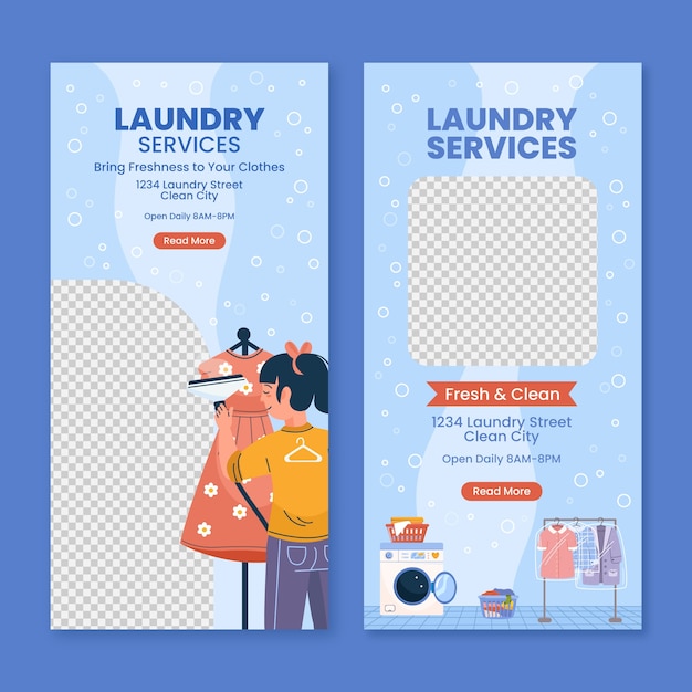 Diseño de plantilla de banner vertical para el servicio de lavandería
