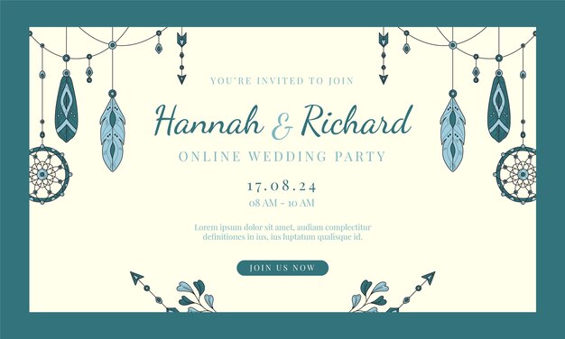 Diseño de plantilla de boda boho dibujada a mano