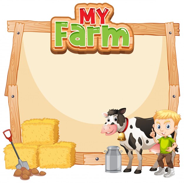 Diseño de plantilla de borde con farmboy y vaca