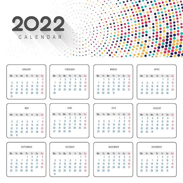 Diseño de plantilla de calendario de año nuevo 2022