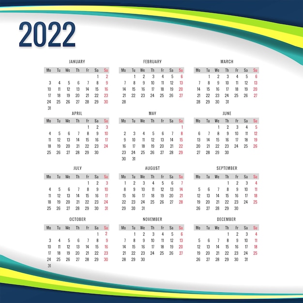 Diseño de plantilla de calendario de año nuevo abstracto 2022