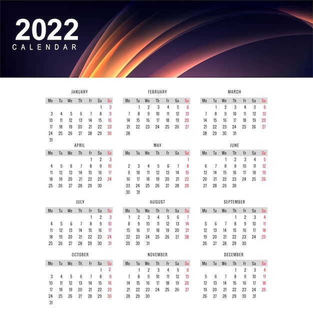 Diseño de plantilla de calendario de año nuevo abstracto 2022