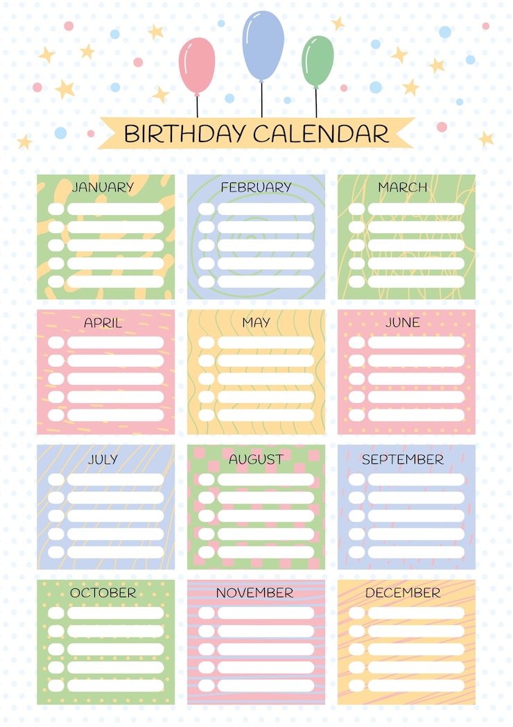 Vector gratuito diseño de plantilla de calendario de cumpleaños dibujado a mano