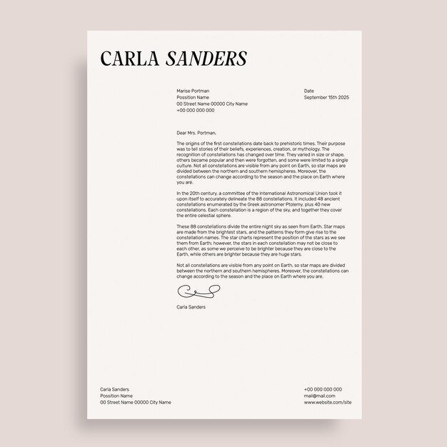 Diseño de la plantilla de la carta de presentación