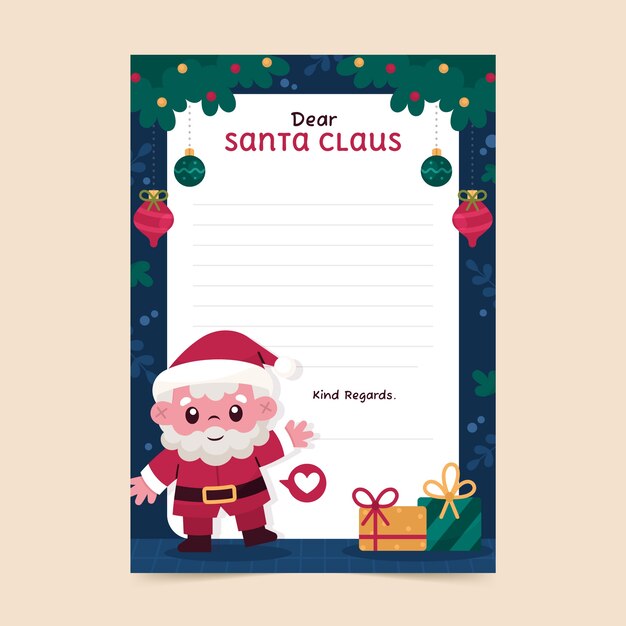 Diseño de plantilla de carta de santa dibujada a mano