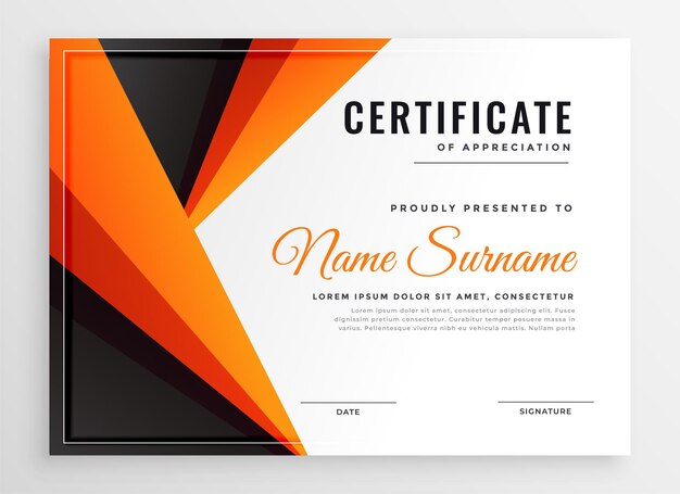 Diseño de plantilla de certificado de diploma multipropósito naranja