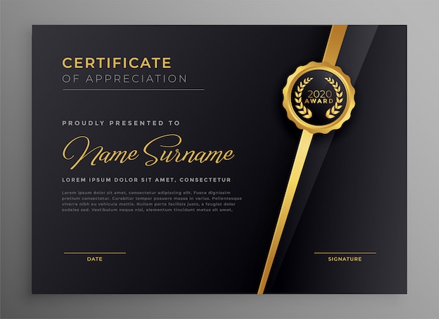 Vector gratuito diseño de plantilla de certificado multiusos negro y dorado