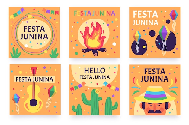 Diseño de plantilla de colección de tarjetas de Festa junina