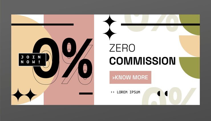 Vector gratuito diseño de plantilla de comisión cero de banner de venta
