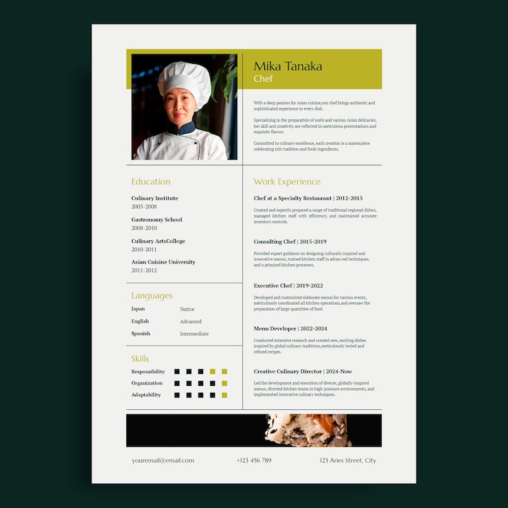 Vector gratuito diseño de plantilla de currículum de chef
