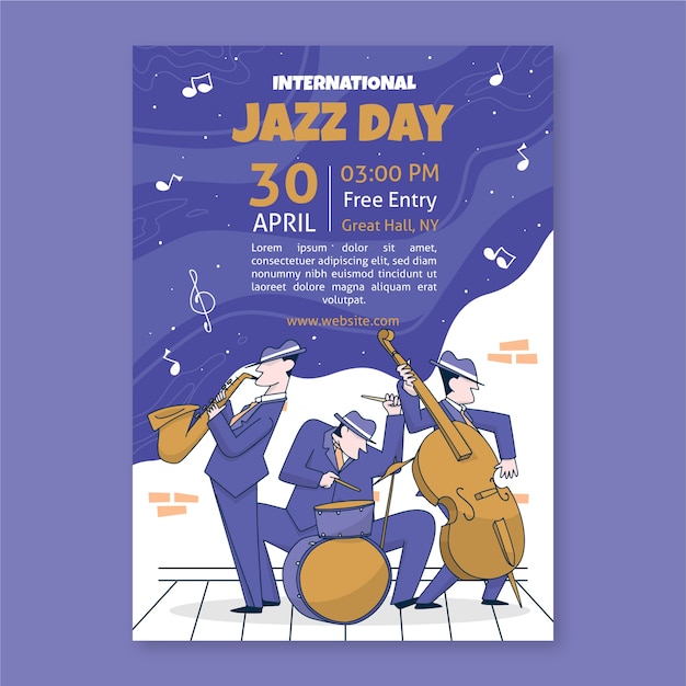 Diseño de plantilla del día internacional del jazz dibujado a mano