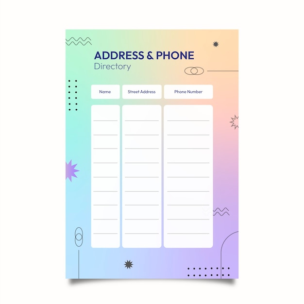 Vector gratuito diseño de plantilla de directorio telefónico degradado