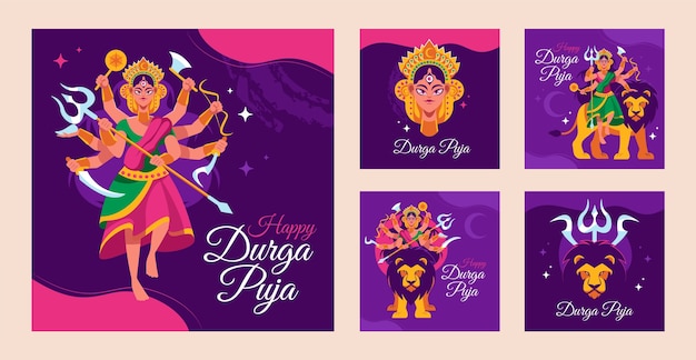 Diseño de plantilla de durga puja degradado