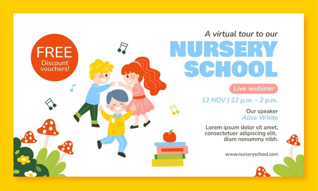 Diseño de plantilla de escuela infantil dibujada a mano