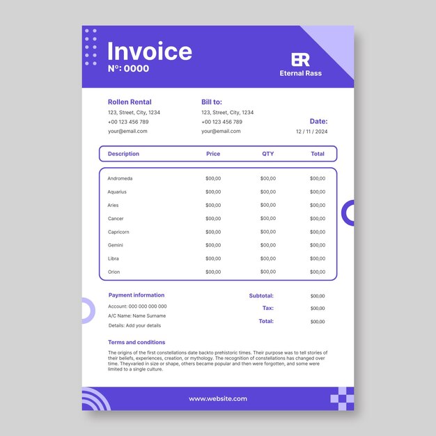 Diseño de la plantilla de la factura de servicios