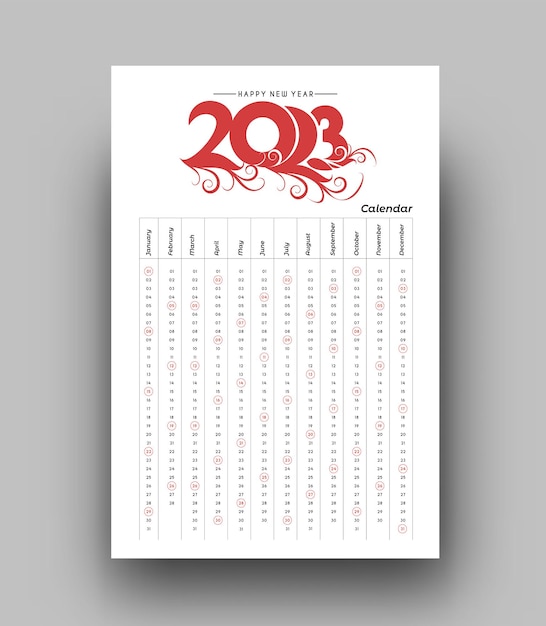 Vector gratuito diseño de plantilla de feliz año nuevo calendario 2023