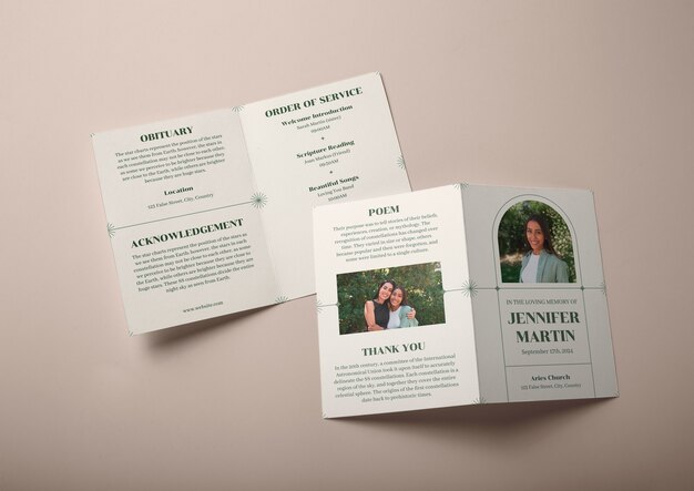 Diseño de plantilla de folleto bifold para funerales